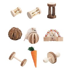 倉鼠用木頭玩具 9種組, 混色, 1套