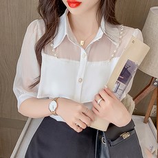 PAPERMENTS 珍珠吊帶荷葉邊透膚襯衫