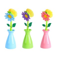 Clean On 花朵造型長柄瓶刷3件組, 天藍色, 綠色, 粉紅色, 1套