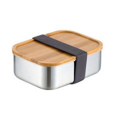 不鏽鋼實木方形便當盒 M號, 混色, 1個