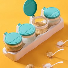 圓形塑膠調味罐 淺藍色, 4入, 300ml