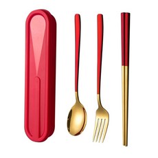 便攜式餐具套組, 紅色的, 3種餐具+盒子