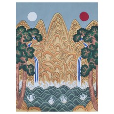 民畫日月五峰圖插屏繪畫套組, 棕色, 1個