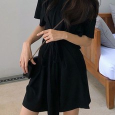 비비에모 루즈핏 롱 리본 허리 숏 미니 원피스 00239 빅사이즈 포함