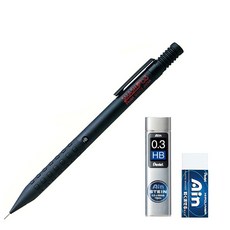 Pentel 飛龍文具 Smash 製圖自動鉛筆 黑色 Q1003-1N + AIN 自動鉛筆芯 HB + 橡皮擦套組, 1套, 0.3mm