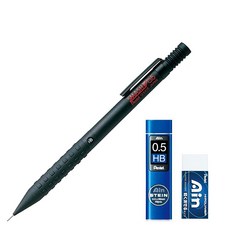 Pentel 飛龍文具 Smash 製圖自動鉛筆 黑色 Q1005-1 + AIN 自動鉛筆芯 HB + 橡皮擦套組, 1套, 0.5mm