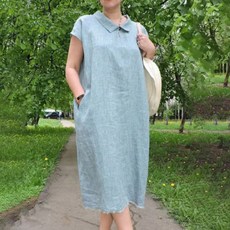 아뗄릭 루즈핏 린넨 카라 포켓 통기성 원피스 00086 빅사이즈 포함