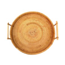 PTISM 藤編托盤 水果圓形提把籃 M, 單一顏色, 1個