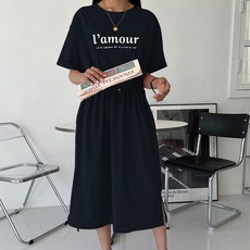 메이첼 스트링 반팔 트임 통기성 롱 티 원피스 00104 빅사이즈 포함