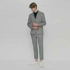 StanArd 男士亞麻混紡格紋翻邊套裝長褲