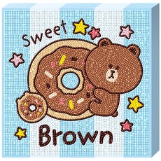 KMELLIE DIY 3D 畫框式 LINE FRIENDS 甜甜圈 圓形 鑽石畫 25 x 25 cm, 熊大, 1個