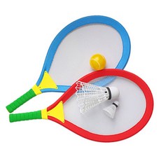 Bigminton 羽球拍 2支 + 羽球 2個 + 軟式球 套組, 紅色 + 藍色(球拍)