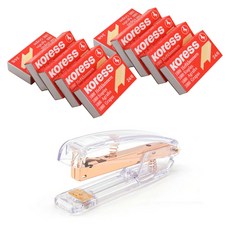 Higher Deco 訂書機 + 訂書針 10p, 透明 + 玫瑰金, 1套