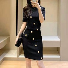 PAPERMENTS 金色鈕釦斜紋針織T恤+短裙