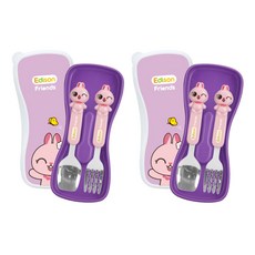 Edison 愛迪生 Friends系列兔子造型湯匙+叉子+收納盒 2件組, 粉色, 湯匙+叉子+收納盒