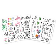 nail tree 彩繪紋身貼紙 2款 4件組, 1套, 混色