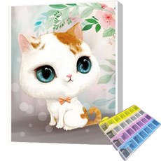 兒童帆布型鑽石畫DIY套組 25 x 30 cm + 28格珠子收納盒, 貓咪2, 1套