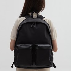 RAUM EDITION 尼龍雙口袋筆電後背包 XXX, 黑色