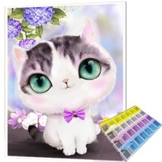 아동용 캔버스형 보석십자수 DIY 세트 25 x 30 cm + 28구 비즈함, 고양이4, 1세트