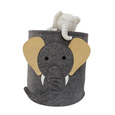 모모 부직포 캐릭터 원형 장난감 수납함 다용도 보관함, 코끼리 그레이, 1개