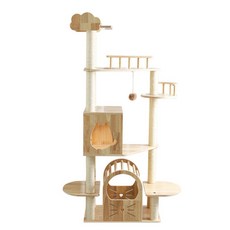 마음이음마켓 고양이 원목 프리미엄 캣타워 빌라 스크래쳐, 베이지, 1개
