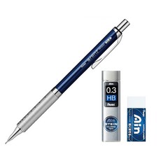 Pentel 飛龍文具 Ain Orenz 金屬握柄自動鉛筆 深藍色 XPP1003G2-C + HB筆芯 + 橡皮擦組, 0.3mm, 1套