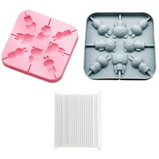 8格矽膠動物造型棒棒糖模具 2入+棒棒糖棍 100入, 藍色, 粉色, 1套