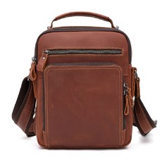 Hong Hong Market男款光馬皮革斜背包, 棕紅色