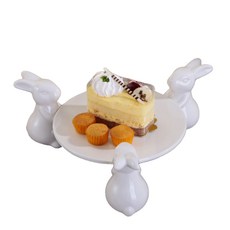 Hariko陶瓷三隻兔子蛋糕托盤, 單色, 1個