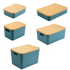 多用途收納整理箱5件組, 1套, 藍色