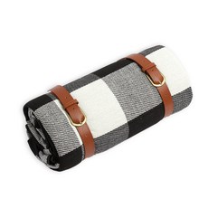 皮革束帶便攜式墊子 大格子, 灰色