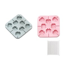 矽膠棒棒糖模具 電視造型表情符號 2種 + 100支棒子, 藍色, 粉紅色, 1套