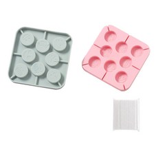 矽膠棒棒糖模具 可愛表情 8孔 2款 + 100支棒子, 藍色, 粉紅色, 1套