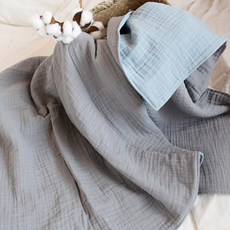 ggoom duboo 6層雙面紗毯, 藍色 灰色