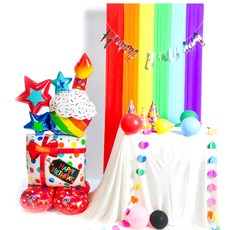 PARTYSHOW 空氣氣球 堆疊生日圖示 + 彩虹拉花 6件組, 混合色, 1套