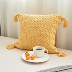 와다다샵 북유럽풍 울 니트 쿠션 커버, 옐로우