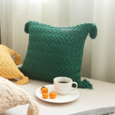 와다다샵 북유럽풍 울 니트 쿠션커버 + 솜 세트, 그린