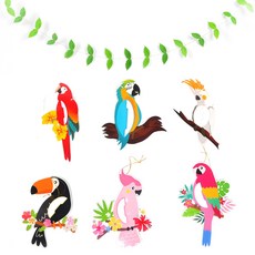 PARTYSHOW 派對蜂巢紙鸚鵡 + 樹葉葉子拉旗 4公尺套組, 混合色, 1套