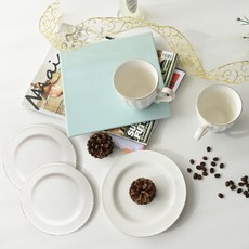 Eclair 黃金甜點套組 5p, 2p 馬克杯 + 14cm 盤子 2p + 17cm 盤子, 白色+金色