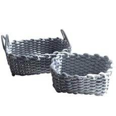 蘋果林棉質桌邊收納籃 2種, 灰色, 1套
