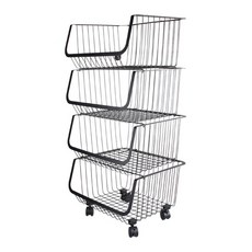 와다다샵 이동식 철제 복층 수납바구니 4단, 블랙
