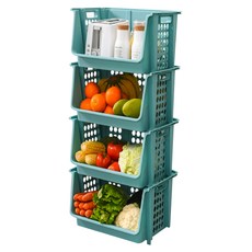 와다다샵 이중 복층 수납 바구니 4단 대형, 그린