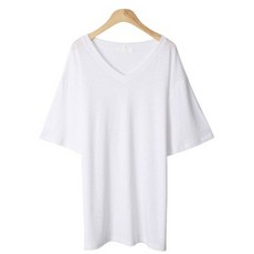 시크블랙 여성용 통기성 로크스 박스 린넨 V넥 반팔티셔츠 T7193K16