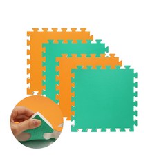 素色巧拼墊 L號, 綠色+橘色, 4入