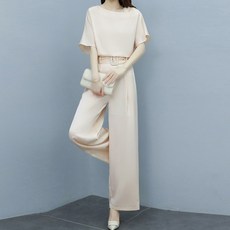 ATTERLIC 中年夏季套裝寬版鬆緊帶雪紡兩件式套組 00204