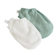 Bamboo bebe 竹棉沐浴手套2件組, 象牙白+綠色, 1組