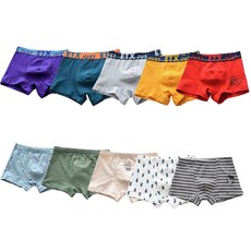 SCHWARZ KOREA 男孩童素色四角內褲5入組+森林中的朋友們四角內褲5入組