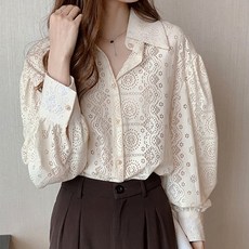 ViVEMO 經典花朵鏤空襯衫上衣 00268