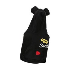 寵物愛心甜美連帽T恤, 黑色