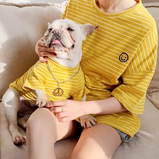 Luna Glam小狗情侶裝Dangara T恤狗主人衣服+狗衣服套組, 黃色的